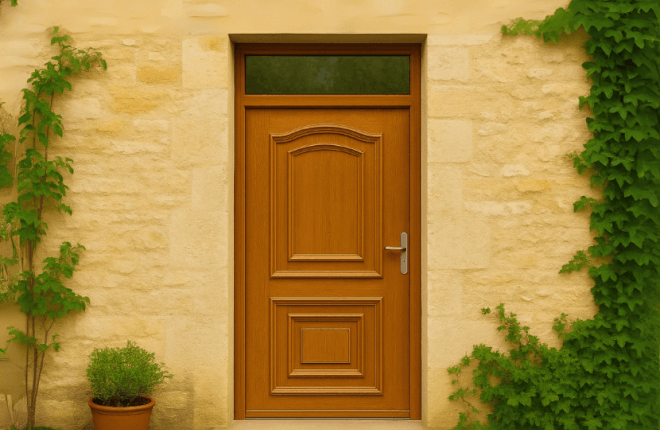 Porte dentrée en BOIS avec imposte vitrée