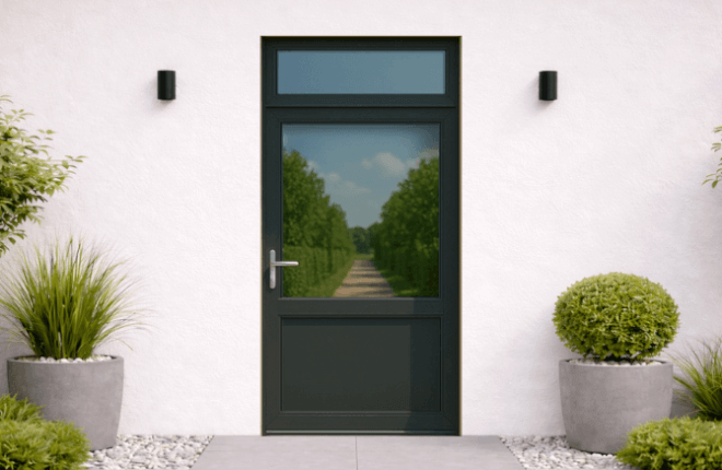 Porte ALU semi-vitrée avec imposte vitrée - PARIS