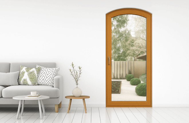 Porte-fenêtre cintrée PVC 1 vantail chêne doré