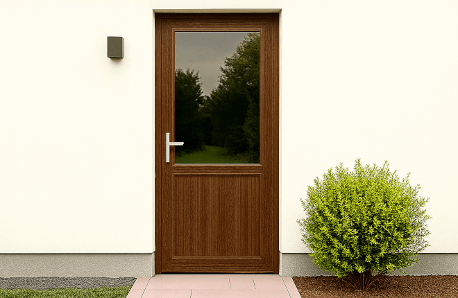 Porte dentrée PVC noyer