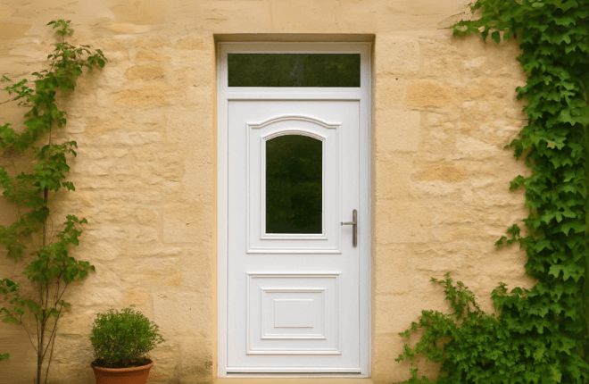 Porte dentrée en PVC avec imposte vitrée