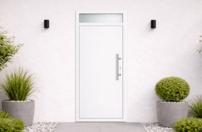 Porte PVC pleine avec imposte vitrée - LONDON