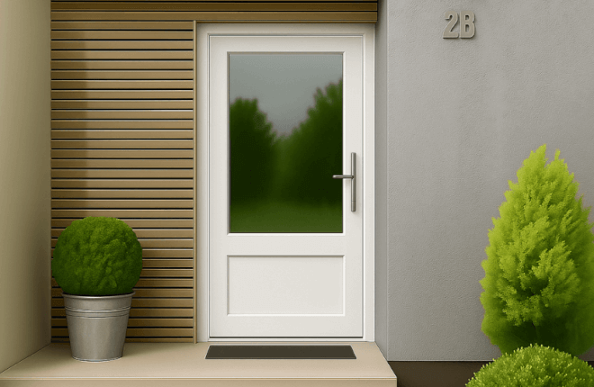 Porte dentrée PVC avec soubassement blanc