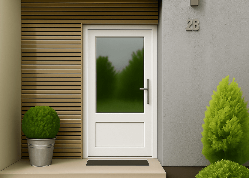 Porte dentrée avec soubassement