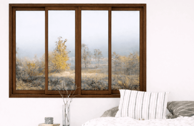 Fenêtre coulissante PVC 4 vantaux noyer