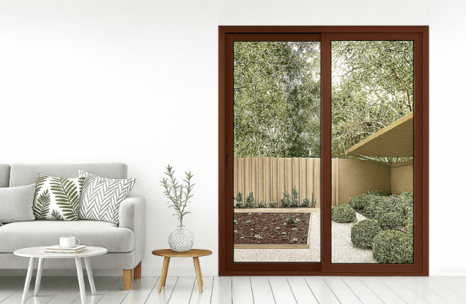 Baie coulissante 2 vantaux PVC noyer