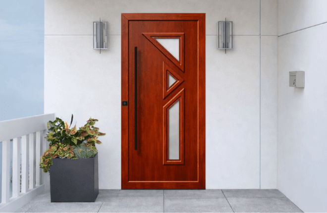 Porte dentrée PVC imitation bois - acajou - VENUS