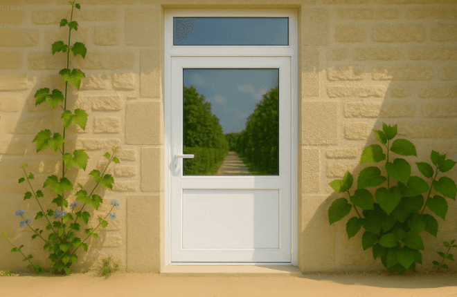 Porte PVC semi-vitrée avec imposte vitrée