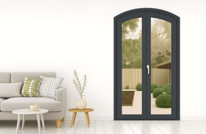 Porte-fenêtre cintrée PVC 2 vantaux anthracite