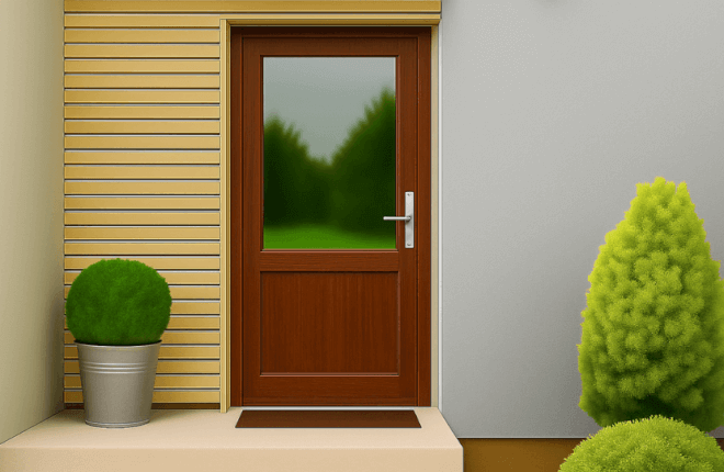 Porte dentrée PVC noyer