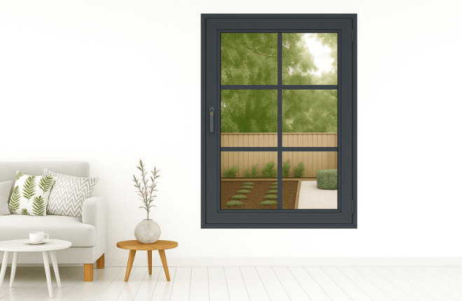 Fenêtre PVC 1 vantail avec petits bois croisillons anthracite