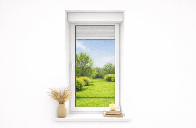 Fenêtre PVC avec volet roulant et moustiquaire