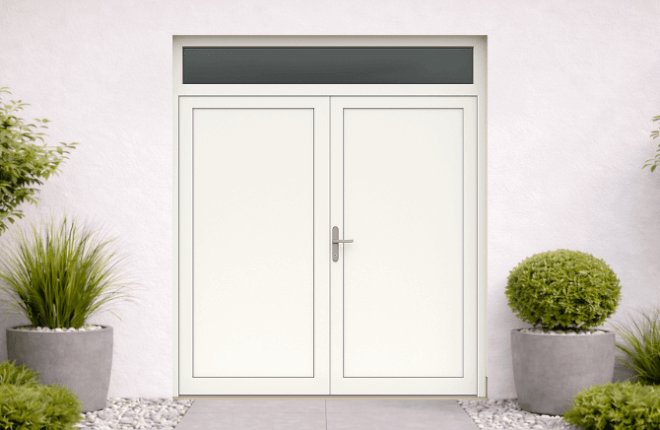 Porte PVC double battant pleine avec imposte vitrée - LONDON