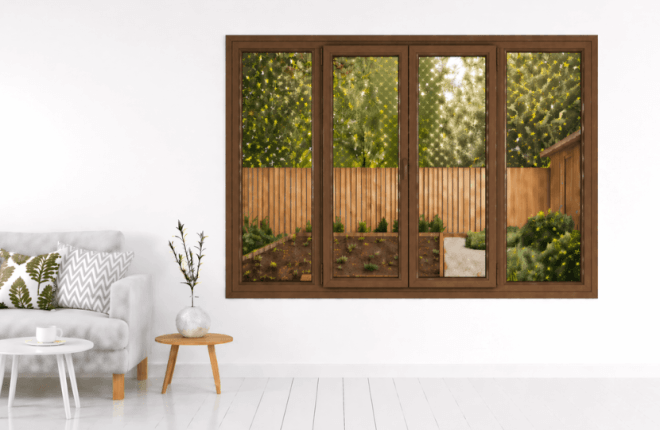 Fenêtre PVC noyer 4 vantaux