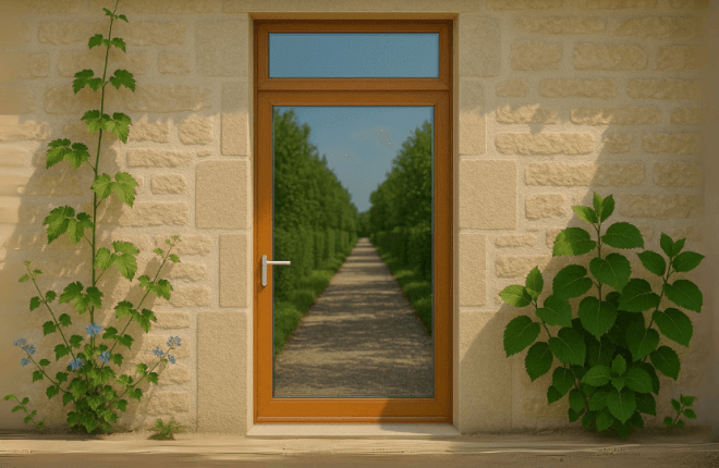 Porte BOIS entièrement vitrée avec imposte vitrée