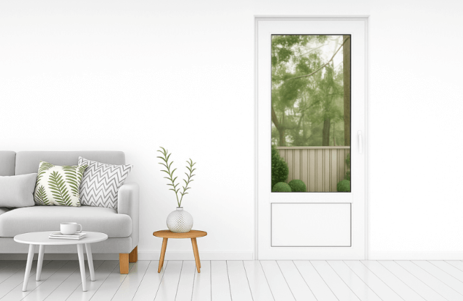 Porte-fenêtre PVC 1 vantail avec soubassement blanc