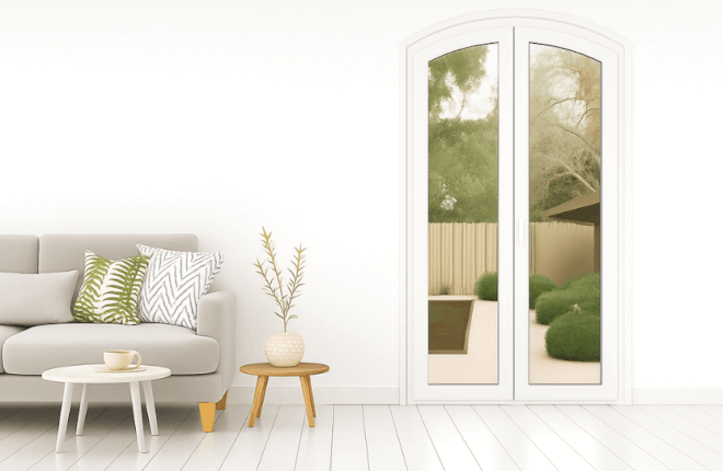 Porte-fenêtre cintrée PVC 2 vantaux blanc