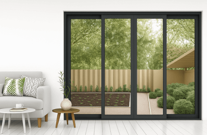 Baie coulissante 4 vantaux PVC anthracite