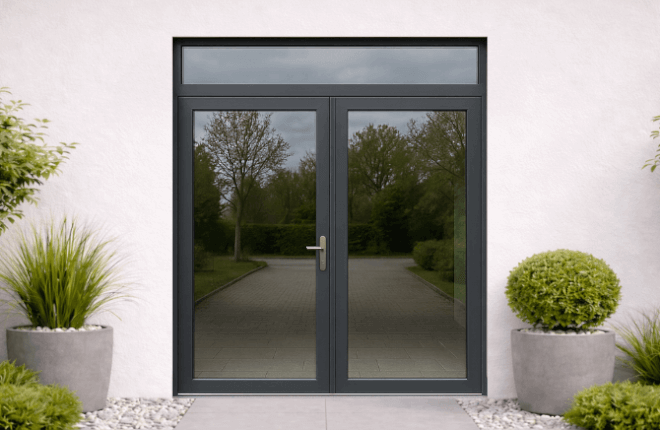 Porte ALU double battant entièrement vitrée avec imposte vitrée - BUCAREST