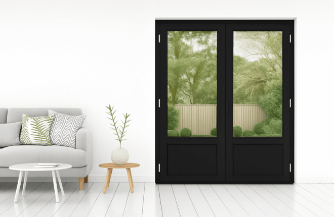 Porte-fenêtre PVC 2 vantaux avec soubassement noir