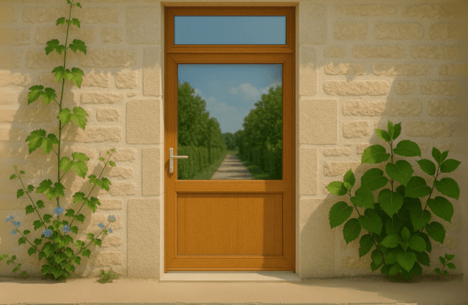 Porte BOIS semi-vitrée avec imposte vitrée