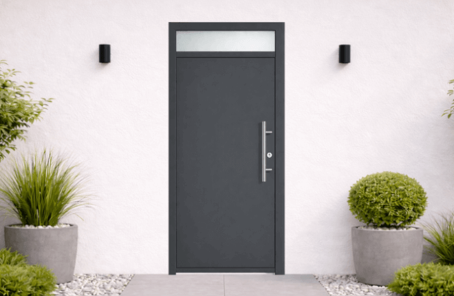 Porte ALU pleine avec imposte vitrée - LONDON