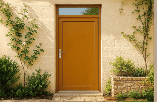 Porte BOIS pleine avec imposte vitrée