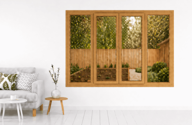 Fenêtre PVC chêne doré 4 vantaux