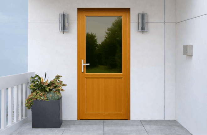 Porte dentrée PVC semi-vitrée imitation bois - PARIS