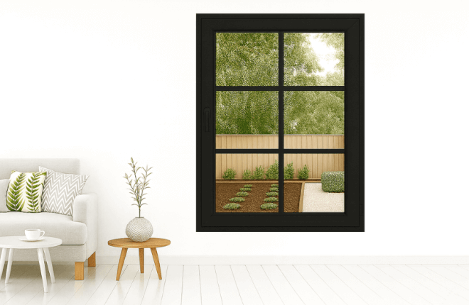 Fenêtre PVC 1 vantail avec petits bois croisillons noir