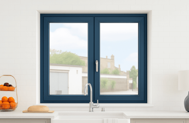 Fenêtre PVC bleu acier RAL 5011