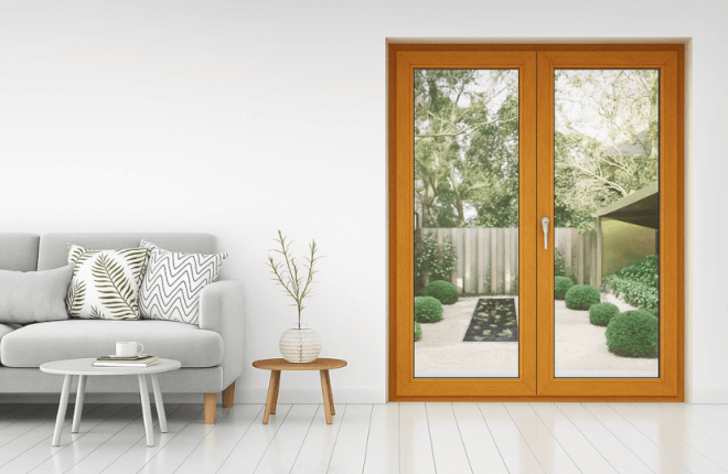 Porte-fenêtre PVC 2 vantaux chêne doré