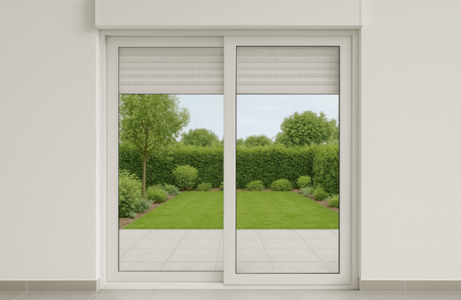 Baie coulissante PVC blanc avec volet roulant
