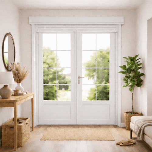 Porte d'entrée vitrée avec volet roulant 