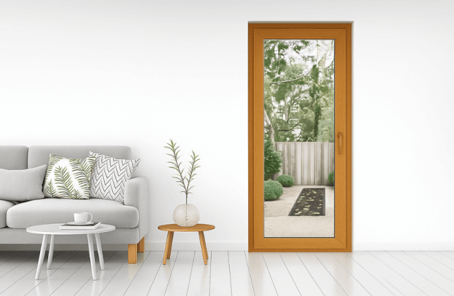 Porte-fenêtre PVC 1 vantail chêne doré