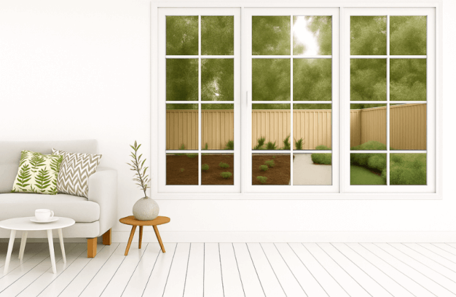 Fenêtre PVC 3 vantaux avec petits bois croisillons blanc