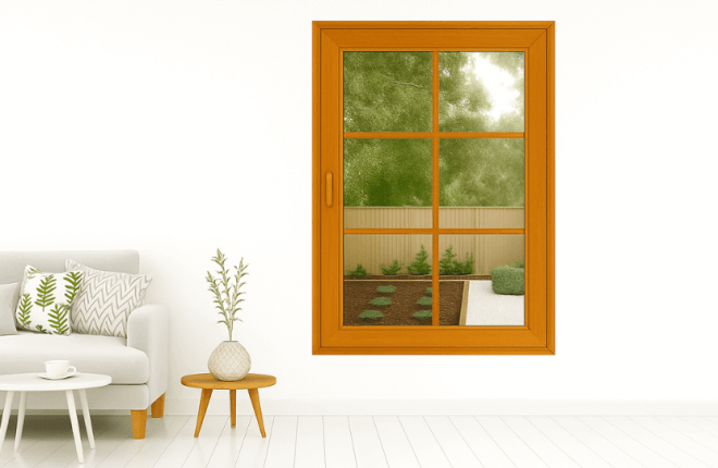 Fenêtre PVC 1 vantail avec petits bois croisillons chêne doré