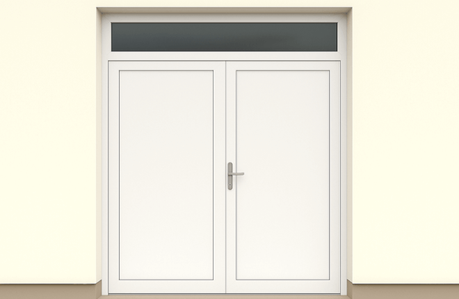 Porte PVC double pleine avec imposte vitrée