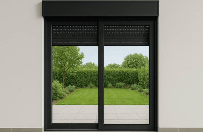 Baie coulissante PVC noir avec volet roulant
