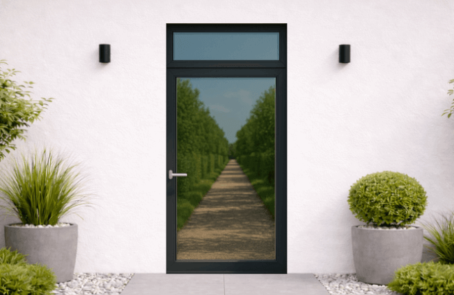 Porte ALU entièrement vitrée avec imposte vitrée - BUCAREST