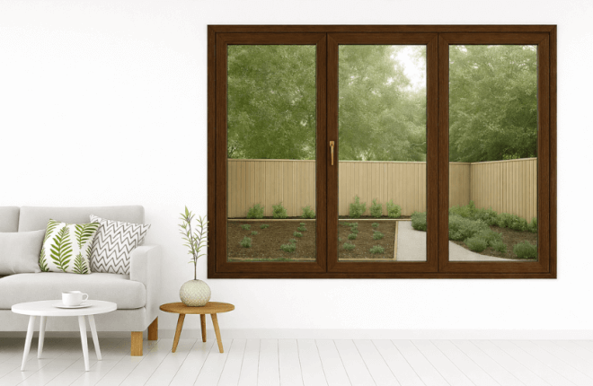 Fenêtre PVC noyer 3 vantaux