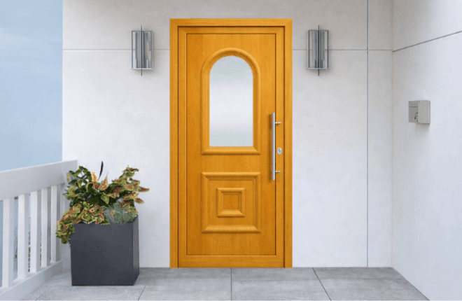 Porte dentrée PVC imitation bois - blanc intérieur - chêne doré extérieur - VINKOVCI