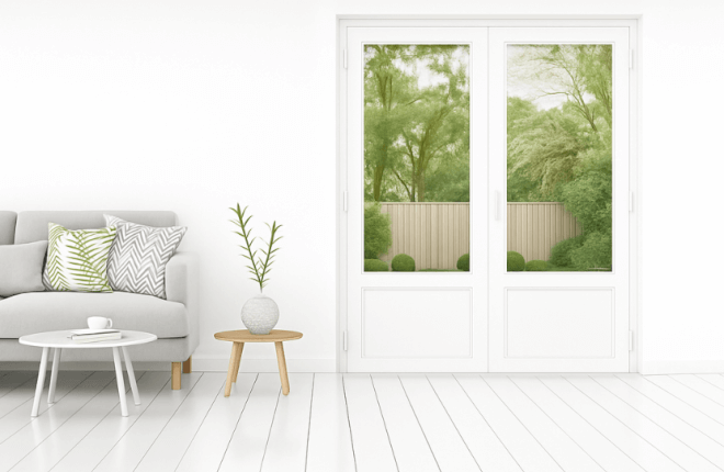 Porte-fenêtre PVC 2 vantaux avec soubassement blanc