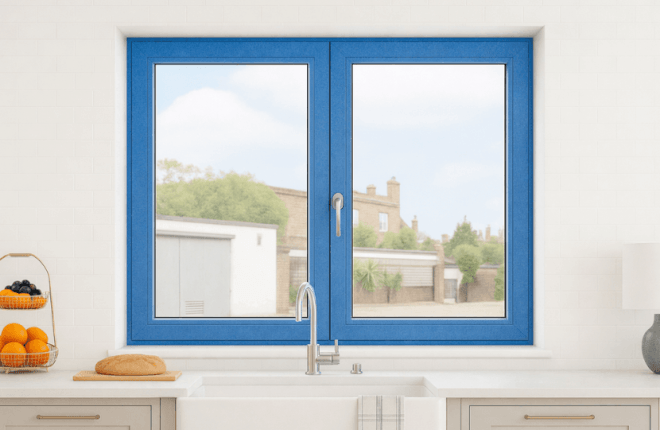 Fenêtre PVC Bleu brillant veiné RAL 5007