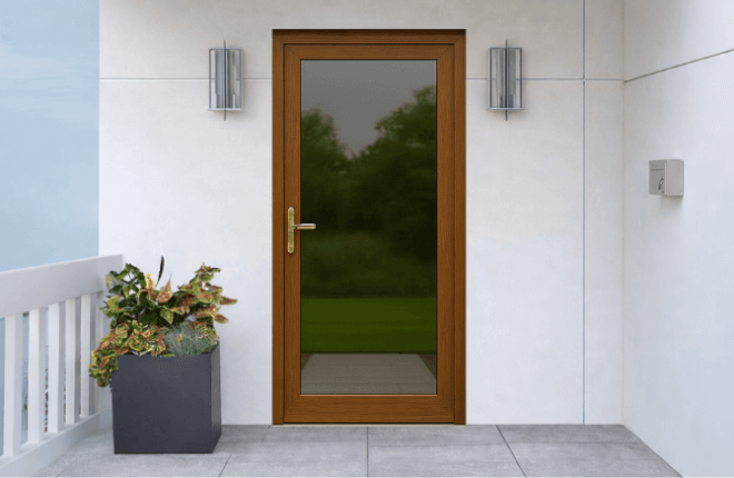 Porte dentrée PVC entièrement vitrée imitation bois - BUCAREST