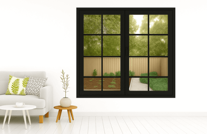 Fenêtre PVC 2 vantaux avec petits bois croisillons noir