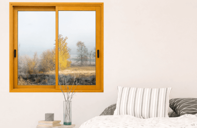 Fenêtre coulissante PVC 2 vantaux chêne doré