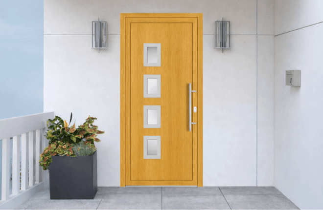 Porte dentrée PVC imitation bois - blanc intérieur - winchester extérieur - VRSAR 4