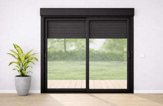 Baie coulissante PVC noir avec volet roulant