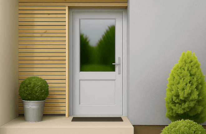 Porte dentrée PVC gris clair